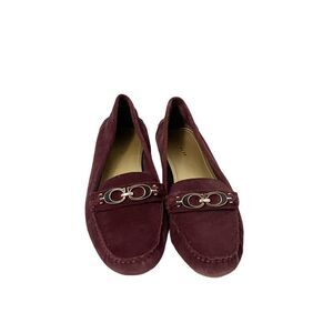 Coach Fortunata Driving Moccasin Flats Enamel Horse Bit Maroon Size 7.5 NWOB